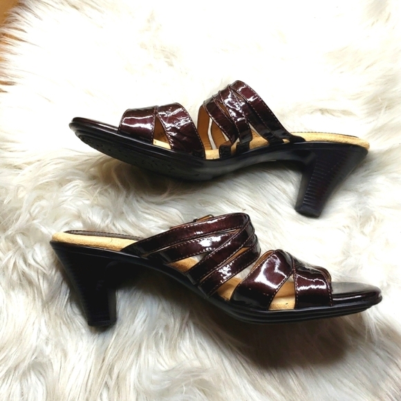 Softspots Leather Slide High Heel Strappy Sandals Shoes Size 8 - Picture 5 of 7